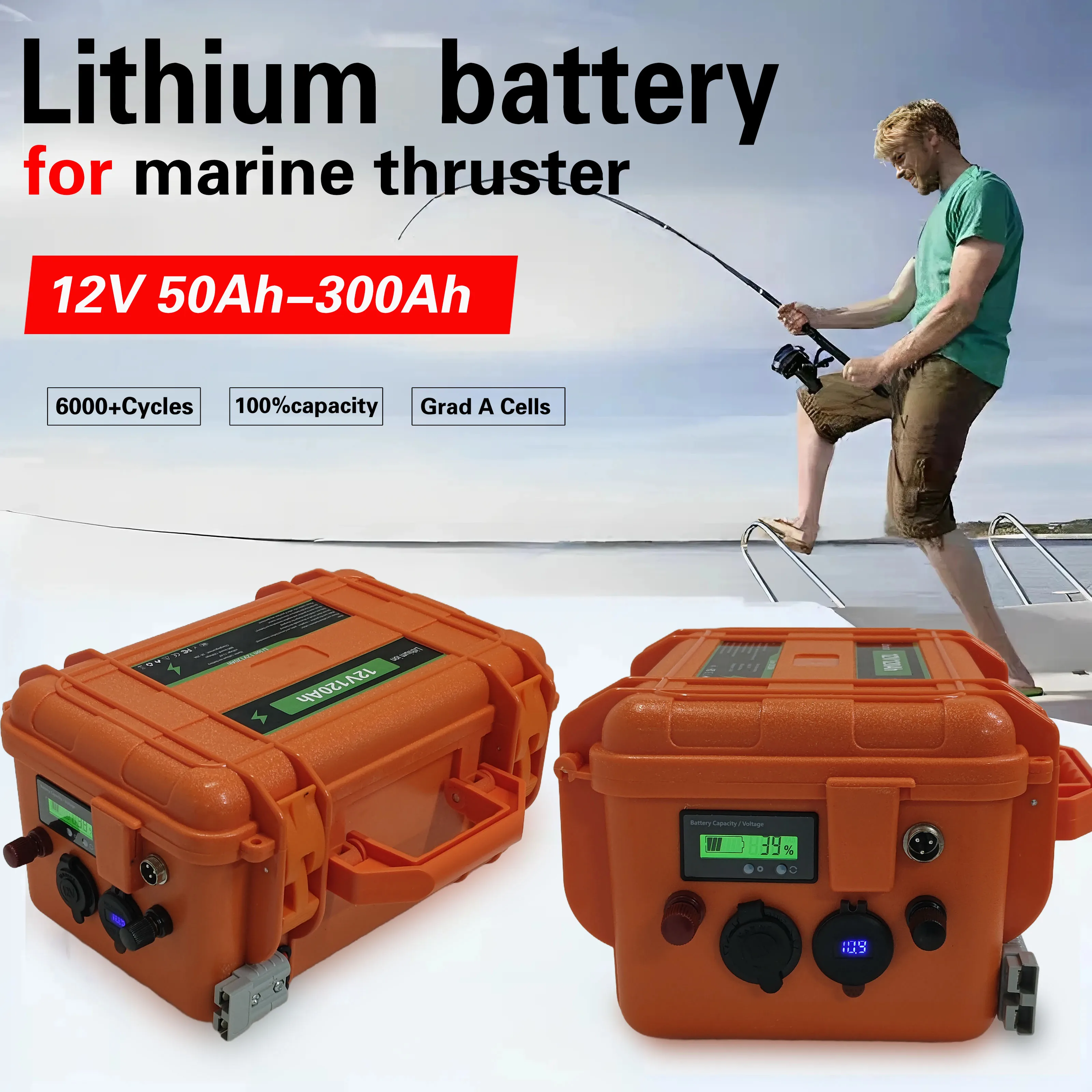 

Rechargeable 12V 60Ah 80Ah 120Ah 150ah 180ah 200ah 250ah 300Ah Lithium Ion Battery for Trolling Motor Boat Propeller+10A Charger