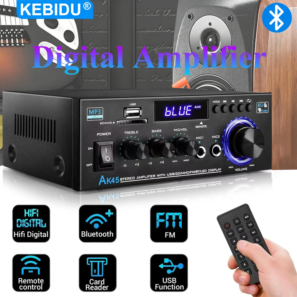 

Цифровой аудиоусилитель KEBIDU, 800 Вт, Bluetooth-усилитель звука, 2-канальный Hi-Fi стереоусилитель звука, FM-микрофонный вход для домашнего автомобиля, караоке
