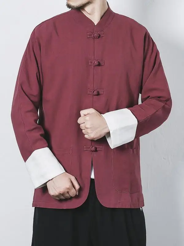 

Spring Autumn Men's Jaet Chinese Sle Casual Buttoned Tang Suit Thin Cotton Polyester Outerwear Youth Zen Coat Outerwear