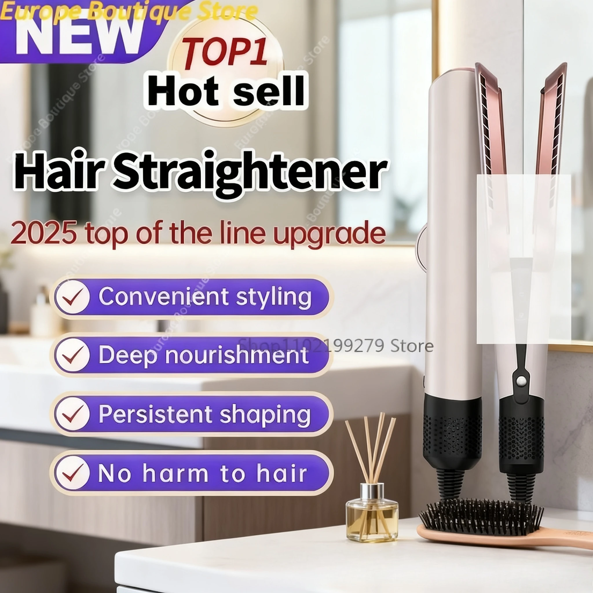 

Professional 2 IN 1 Hair Straightener & Hair Dryer Heat-Up Hair Flat Iron Negative Ion Iron Long-Lasting Styling Tool