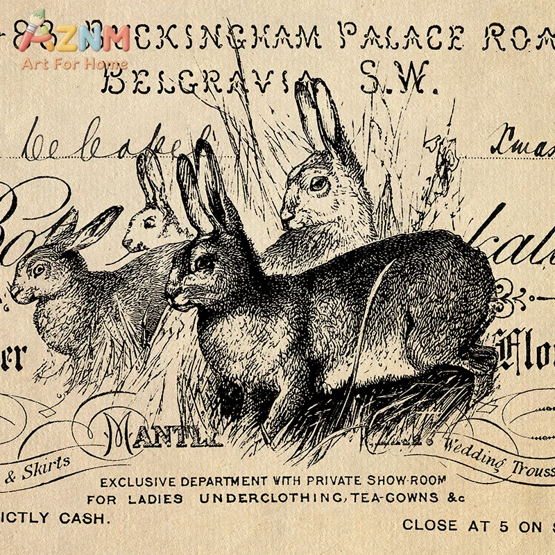 Vintage Rustic Rabbit Print Easter Bunny Drawing Poster Retro Victorian Hare Canvas Painting Farmhouse Wall Art Picture Decor