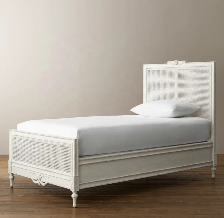 * American Country Industrial Design Solid Wood Rattan Bed King One and Double Bedroom Furniture Options