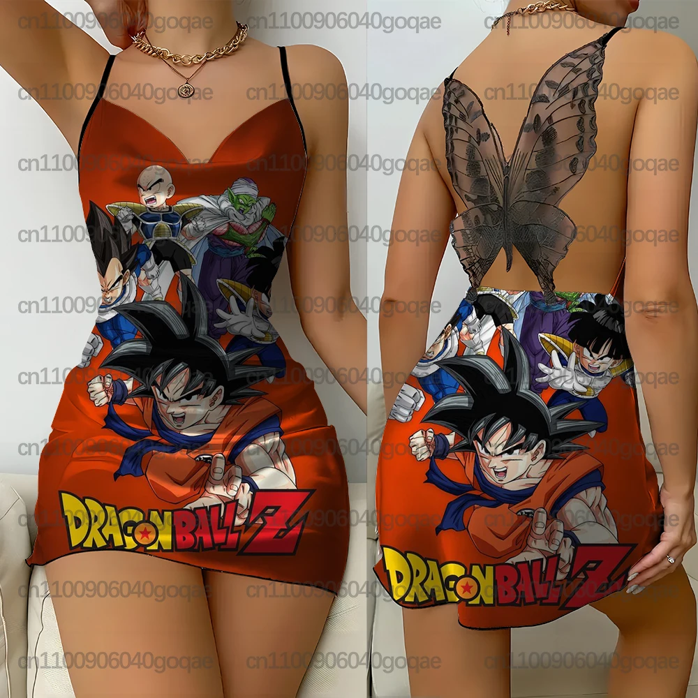 Camicia da notte/abito da salotto sexy in pizzo sottile di lusso da donna con stampa dolce e carina dei cartoni animati, abito sexy con scollo a V in pizzo con cinturino per spaghetti