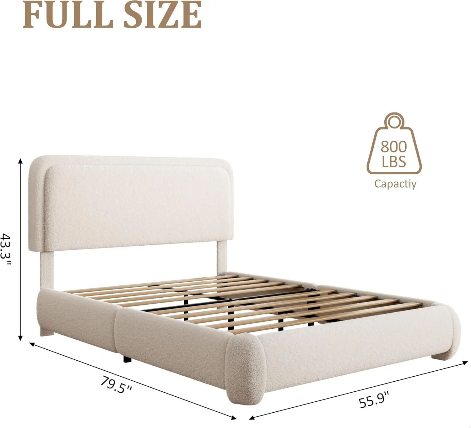 Full Size Bed Frame, Upholstered Cloud Platform Bed Frame with Headboard, Anti-Collision Soft Rounded Corners, No Box Spring Req