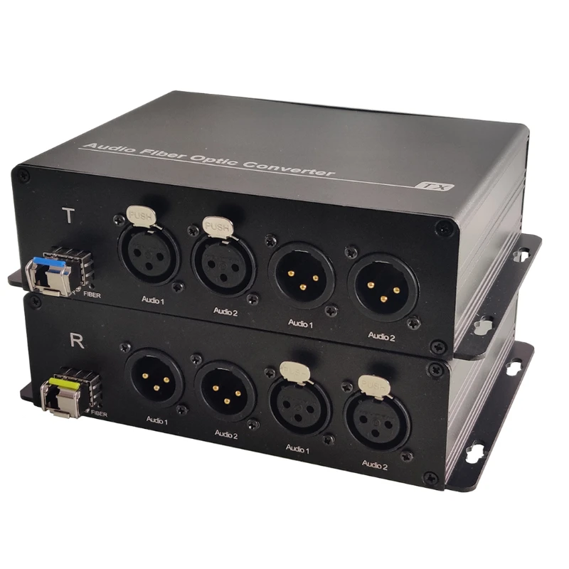 2 Bi-Directional XLR Ports (2-Way) Over Fiber Converter | Extender Kit: 4 Channel Balanced Audio to Fiber Media Converter