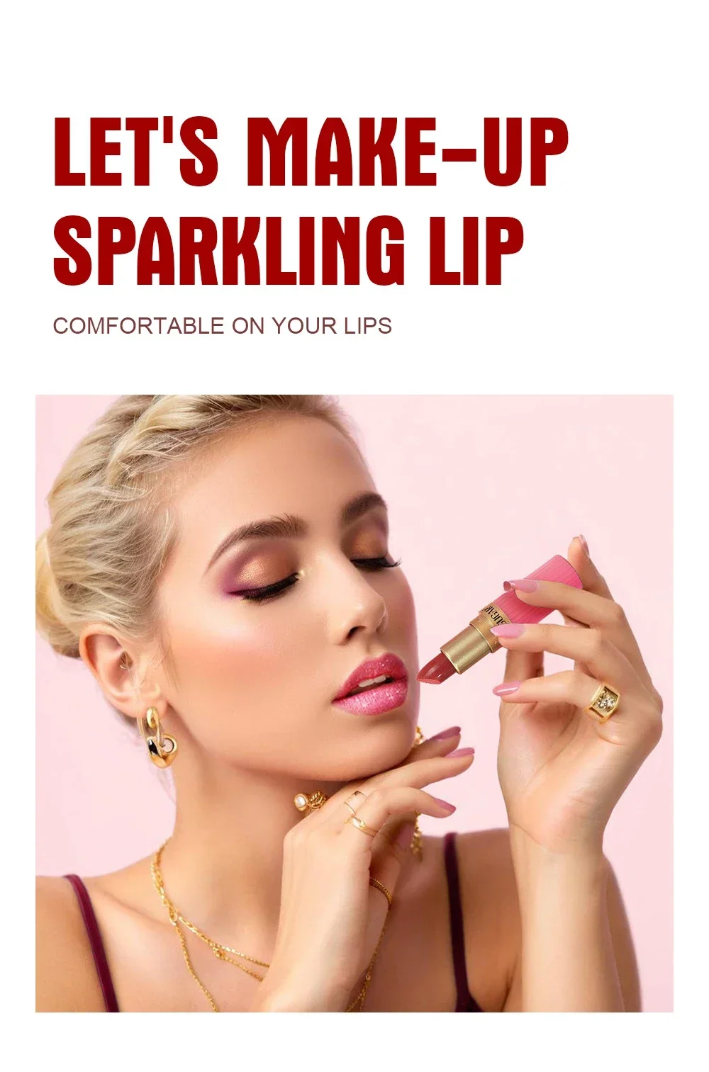 Diamant glänzender samtmatter Lippenstift, glitzernd, schimmernd, perlmuttartig, sexy rote Lippentönung, antihaftbeschichteter Lippenstift, hochpigmentierte Lippen, Kosmetik – Detail 4