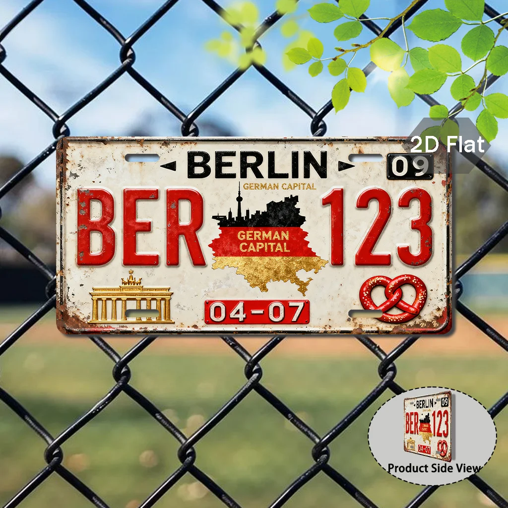 2D Flat 1pc Berlin Germany Capital Sign Vintage European City Sign, Made of Aluminum,Ideal Choice for Germany Enthusiasts