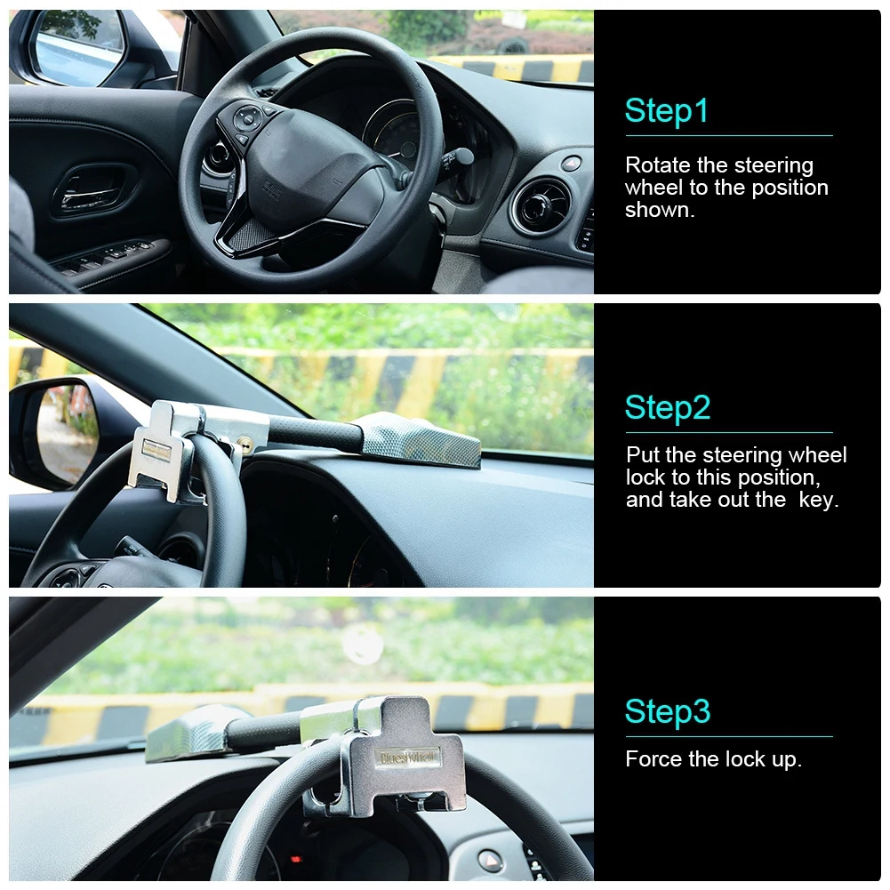 Car Steering Wheel Lock Micro-vibration Alarm Lock Car Anti-theft Lock T-type Multi-function Self-defense Front Lock