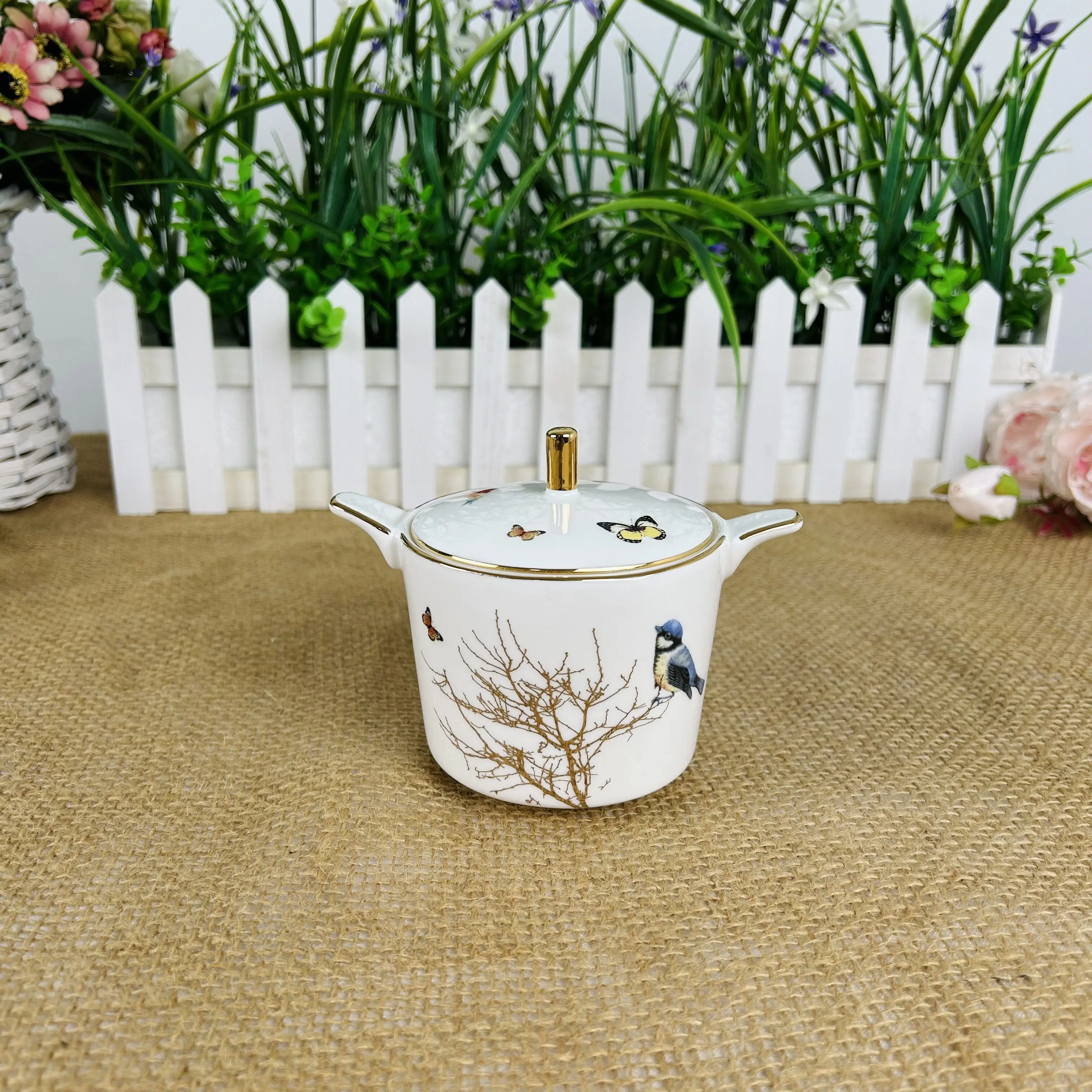 British Bone China Bird Butterfly Coffeeware, Court Coffee Cup, Cream Jar, Sugar Bowl, Afternoon Teaware, Black Coffee Tea