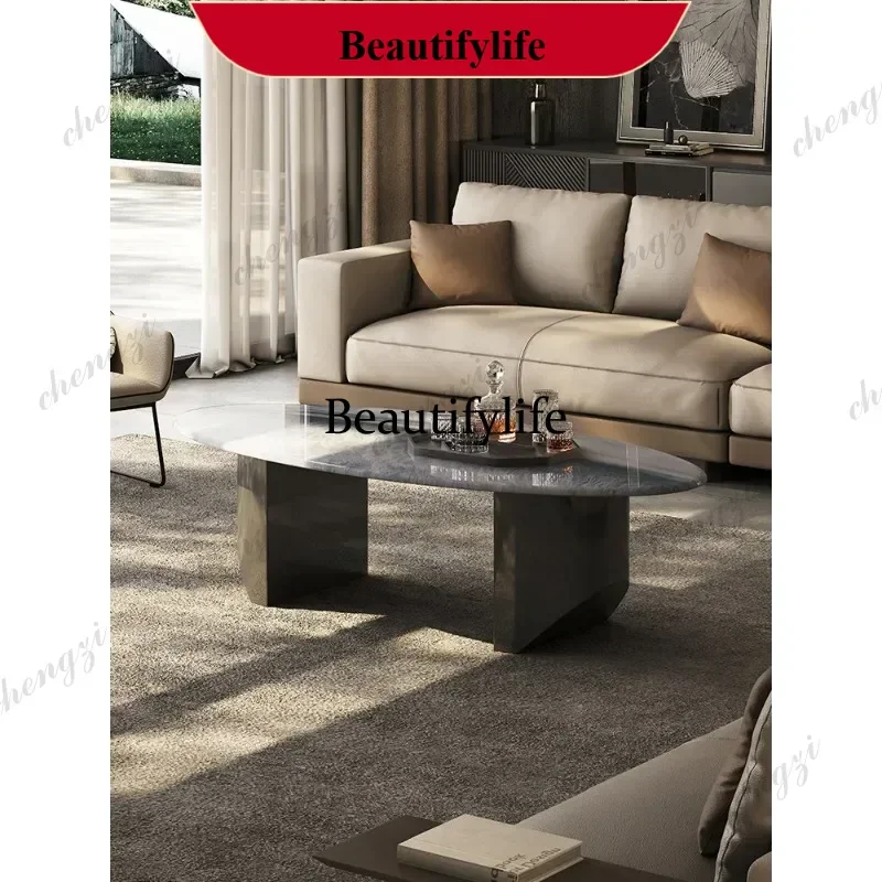 Natural microcrystalline stone coffee table oval household modern simple light luxury high-end marble coffee table p182
