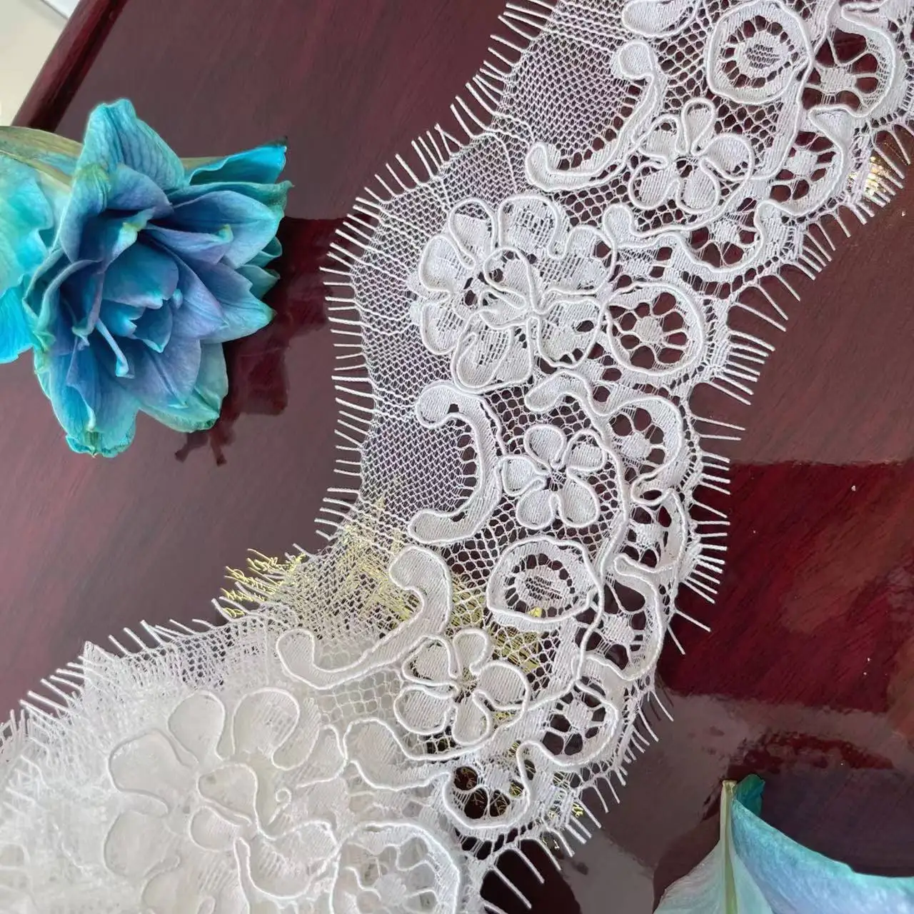 3 Meters/Lot .Eyelash Lace Trimming for Wedding Dress, High End Border, Romantic Flowers, DIY Veil Edging