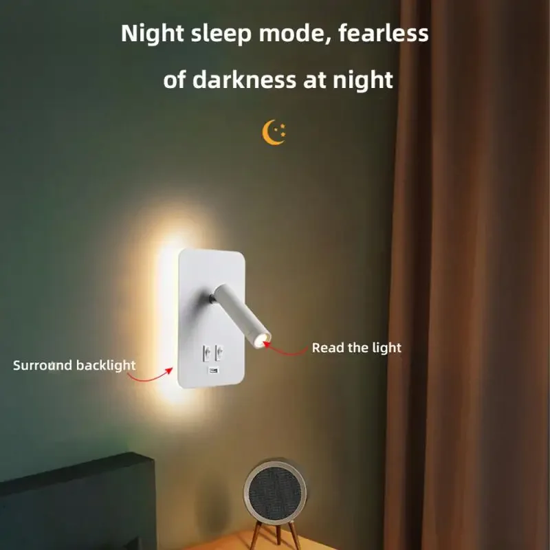 Bedside Wall Lamp, LED Wall Light, Wall Mounted Reading Light with Switch and USB Port, Rotatable Wall Sconce Wall Spotlight