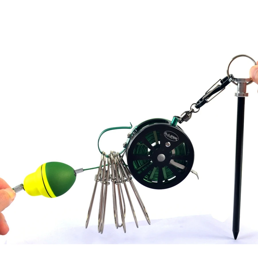 الصيد سترينجر الفولاذ المقاوم للصدأ الصيد قفل مشبك مع بكرة الأسماك الحية أقفال قابل للسحب حبل مع حلقة تسلق تعويم الساخن