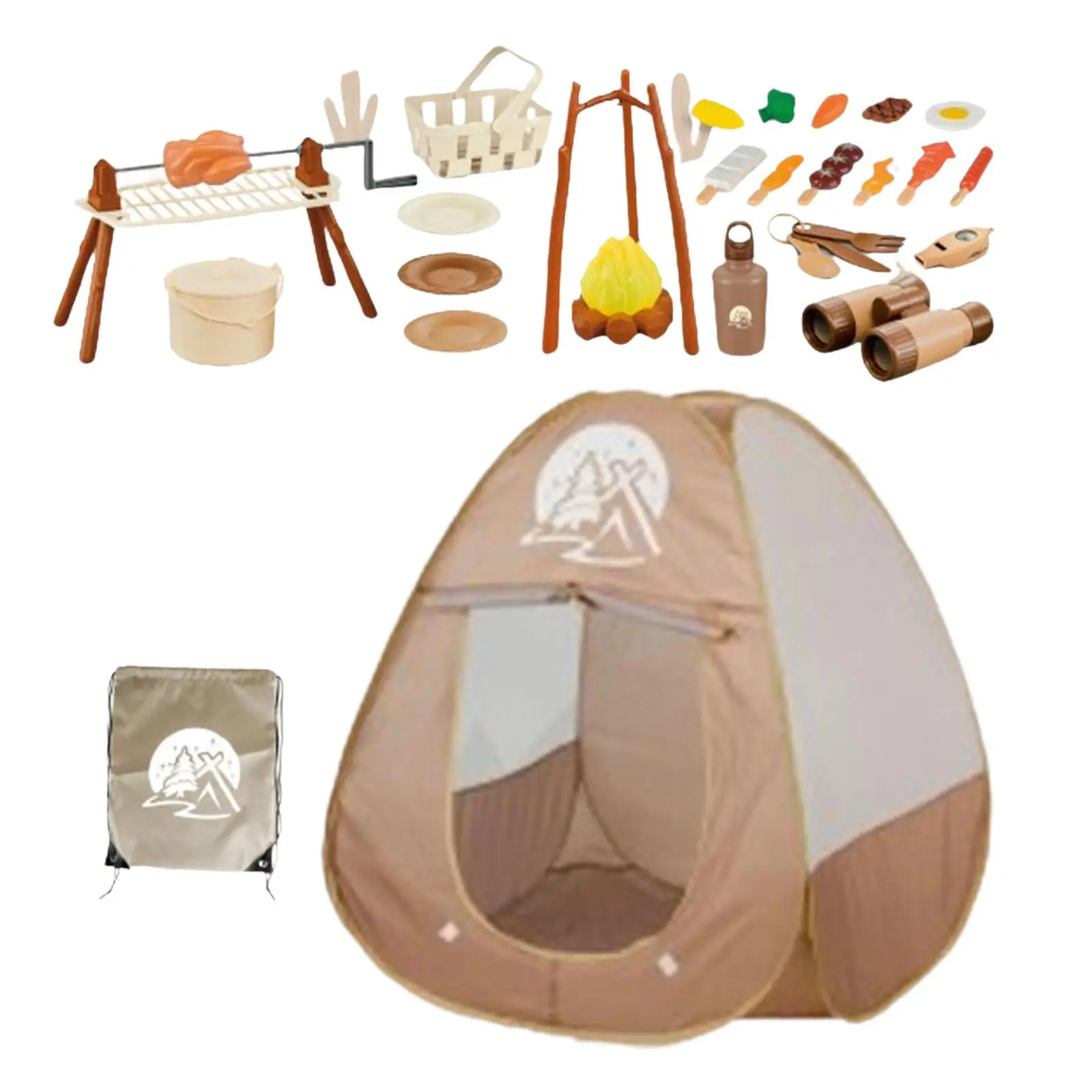 34x Set da campeggio per bambini Set da gioco alimentare per lo sviluppo Pentole e utensili Giocattolo per feste Giocattolo educativo con tenda da gioco Bomboniera