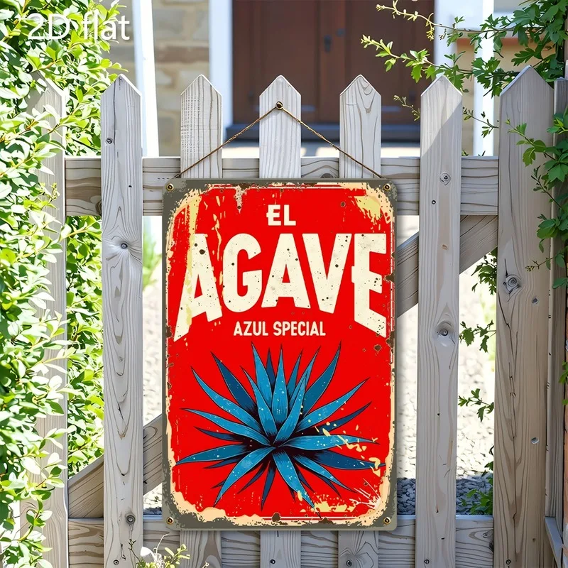2D Flat Printed 1Pcs Vintage Metal Tin Sign Wall Plaque, Retro Mexican Tequila Agave Plant Decor Sign, Rustic Wall Art For Home