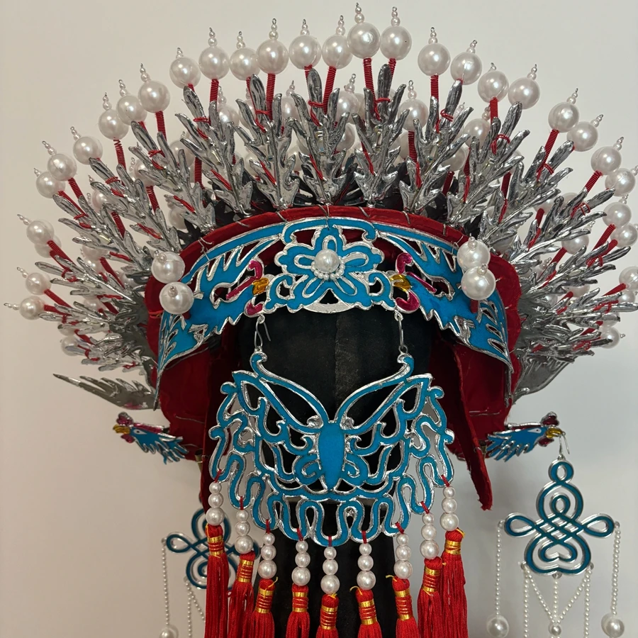 Disfraz tradicional chino de corona de Fénix, accesorio de actuación de escenario de ópera de Peking, sombreros de perlas con borlas