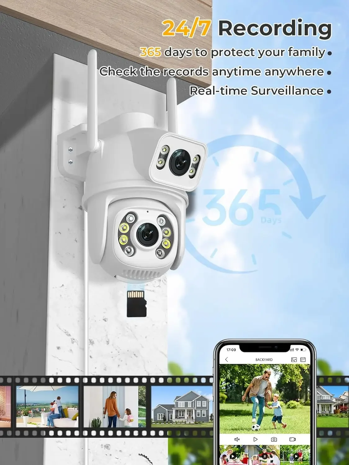 كاميرا مراقبة لاسلكية PTZ بعدسة مزدوجة خارجية 2.4G واي فاي كاميرا عموم إمالة تتبع تلقائي كشف الإنسان كاميرات المراقبة iCSee