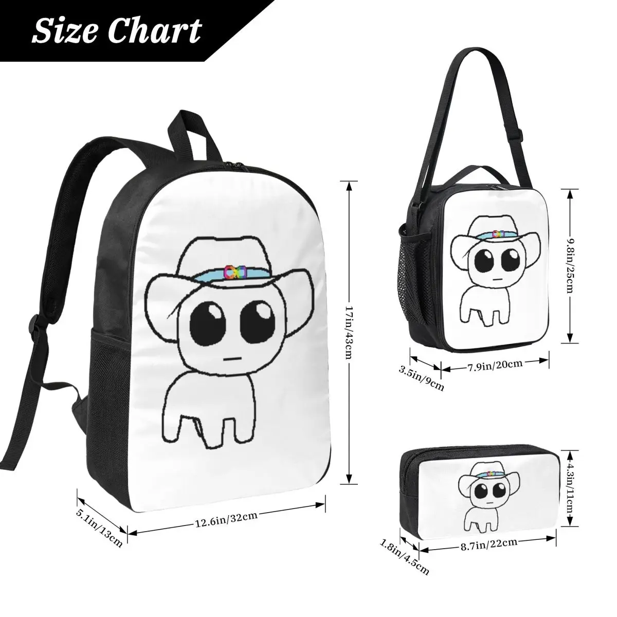 TBH Autism Creature Meme Yippee Backpack BookBag School Bag Computer Shoulder Bags 3ps Insulated Lunch Bag Pencil Case