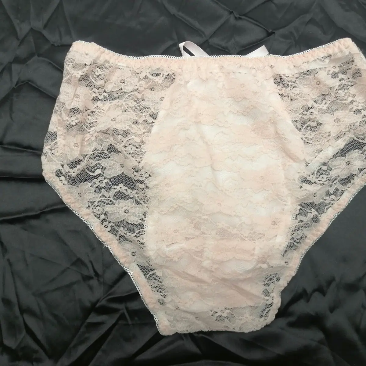 Man's Hip Lace Half Sheer Pink Silky Touch Bowtie BF Briefs Panty Live Show Dance Costumes FKK DJ CLub Bar LBGQT view 2