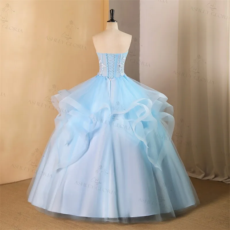 Ashley Gloria 15 Quinceanera Dresses 2024 Elegant Strapless Party Dress Classic Lace Ball Gown Real Photo Prom Formal Dress