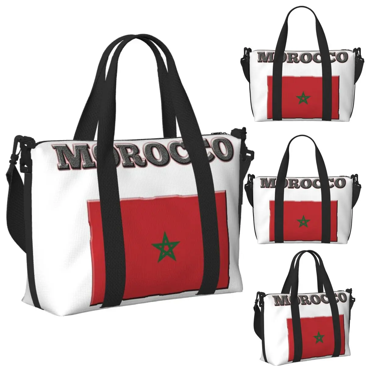 

Custom Morocco Flag0 Beach Travel Bag Large Capacity Tote Bags for Gym Yoga Women Shopping Duffle Shoulder Bag