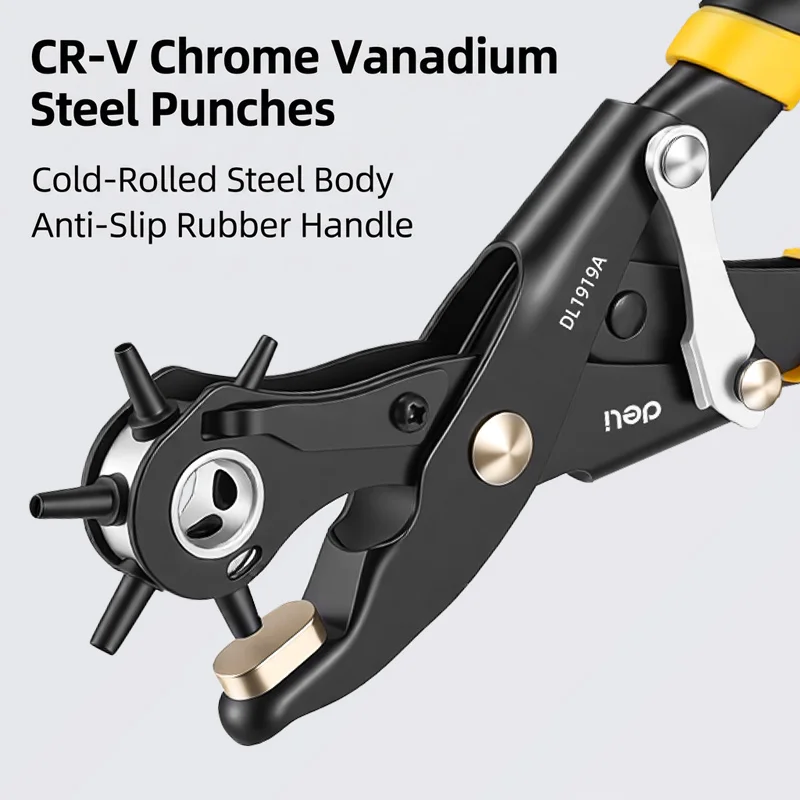 9 Inch Multifunction 6-Hole Punch Plier 40Cr Steel Punches 2-4.5mm Round Holes for Leather Belt Watchband Home DIY