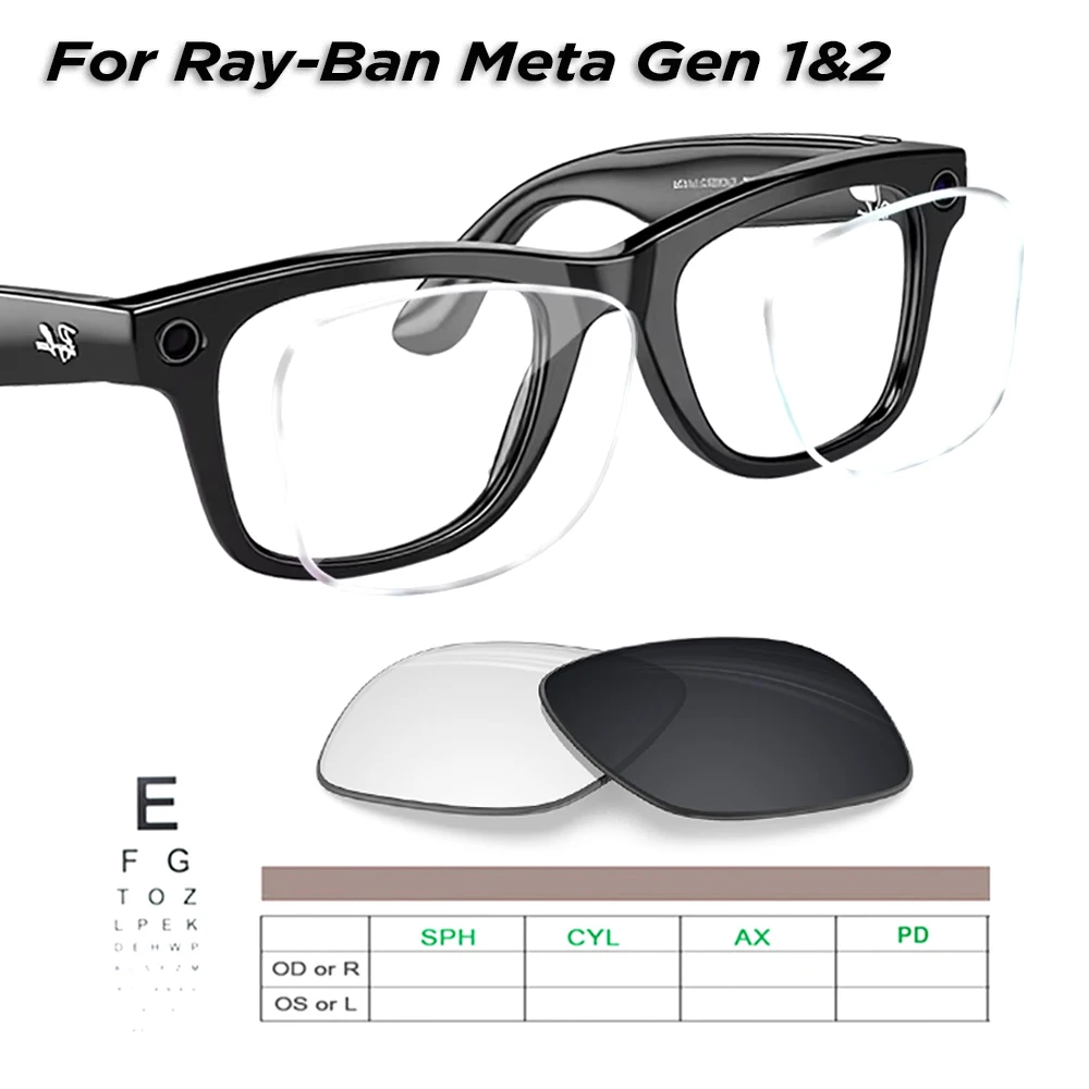 レイバンメタレンズ交換用ウェイファーラーヘッドライナーgen12アンチブルーフォトクロミック処方レンズスマートグラスアクセサリー