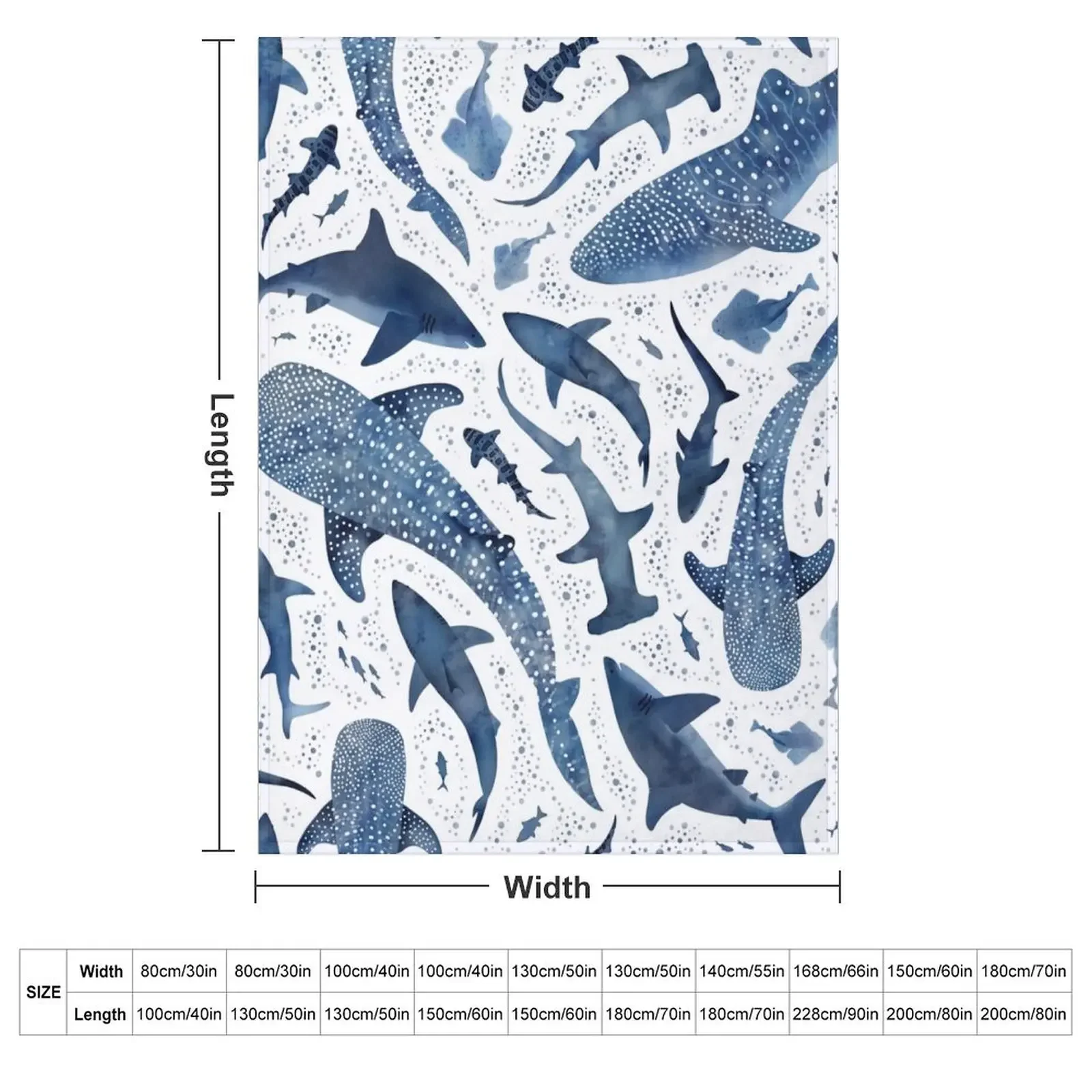 Monochrome blue watercolour shark ocean on white Throw Blanket