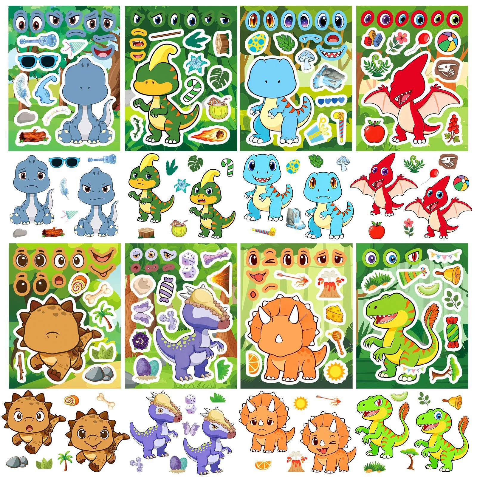 Model Kit Dinosaur - 8/16 Lembar DIY Stiker Puzzle Dinosaurus