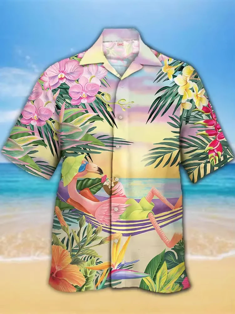 

2026 Tropical Colorful Tropical Jungle And Pineapple Pattern 3D Print Men's Short Sleeve Shirts For Men Fashion Hawaiian Shirt