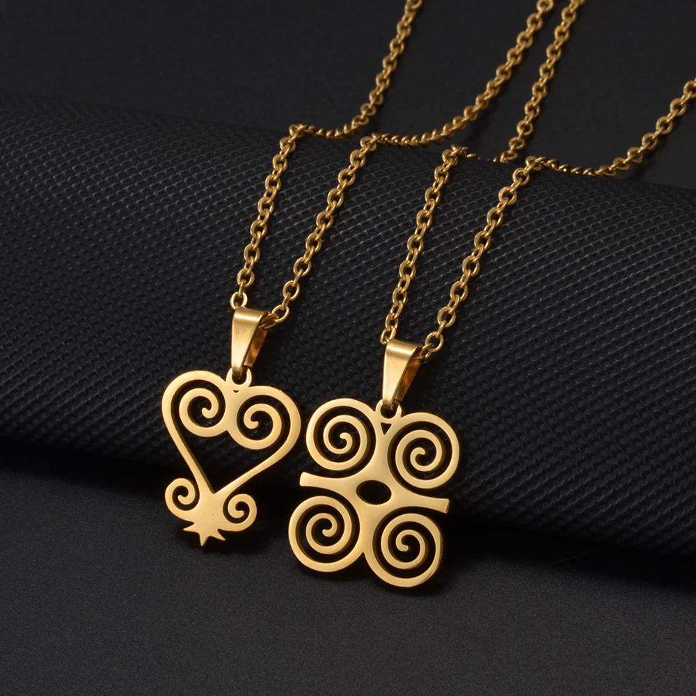 إنييو 2 سنتيمتر غرب أفريقيا رمز قلادة القلائد الذهب اللون الفولاذ المقاوم للصدأ Gye Sankofa Dufenimmen مجوهرات Ghanaian # 508562 #5