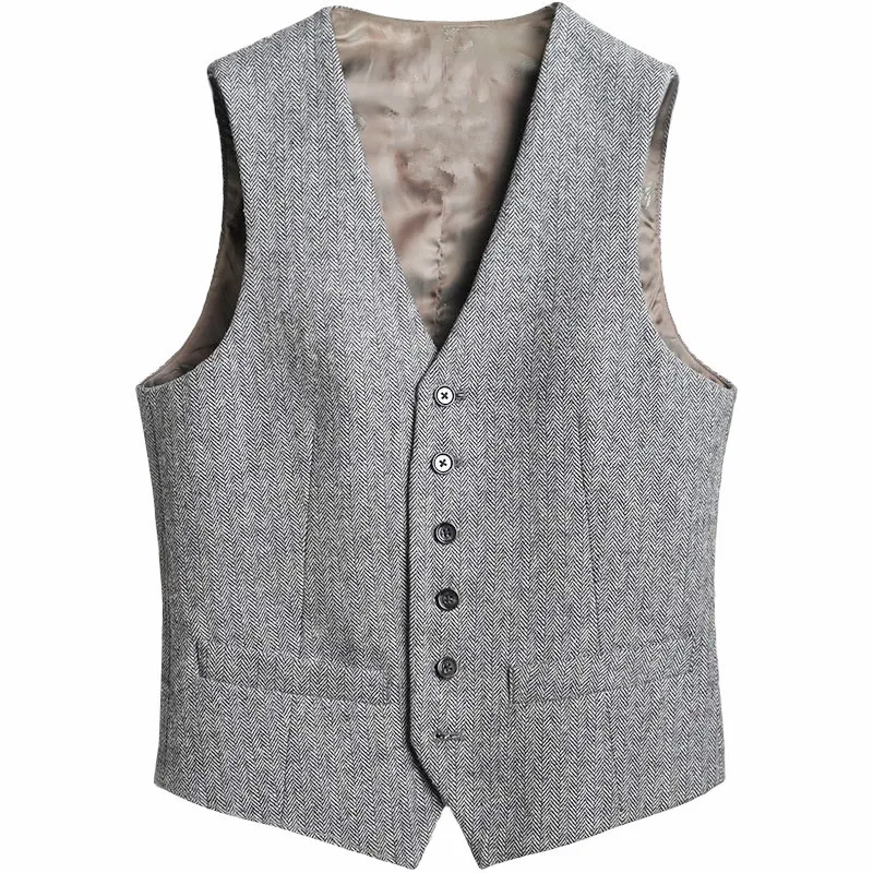 

Grey Men Waistcoat Slim Vests Leisure Suit Vest Autumn Coats Sleeveless Tops Jackets Plus Size Herringbone Outer Single Breasted