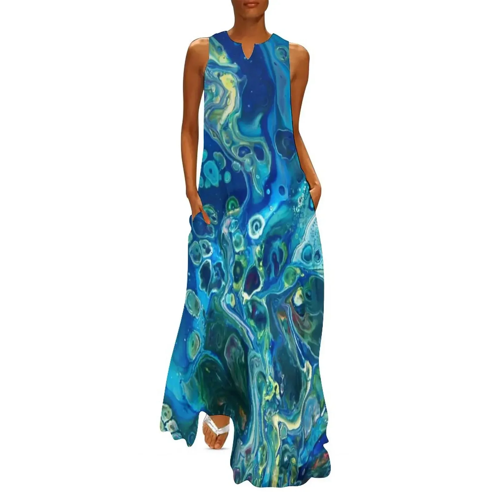 

Fluid Nature - Marine Odyssey - Abstract Acrylic Art Long Dress women evening dress Dress