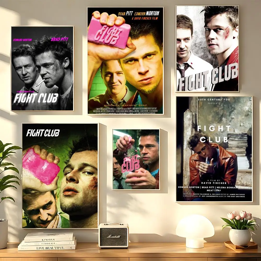 Classic Films F-Fight Club Poster Self-Adhesive Wall Sticker Mural Art Print for Bedroom Living Room Hallway Home Decor Gift