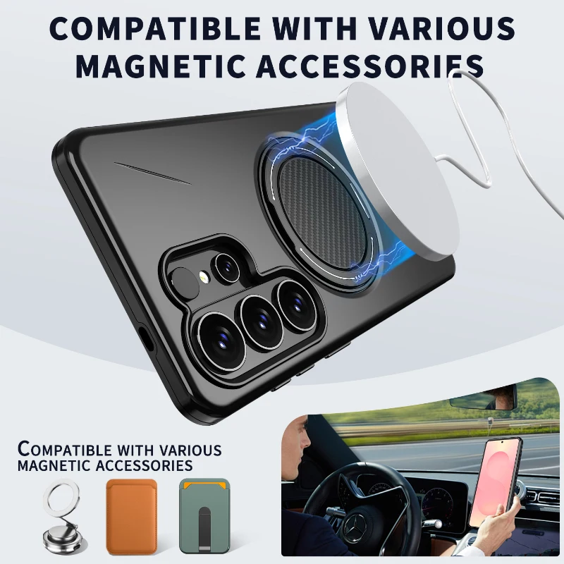 For Magsafe Magnetic 360 ° Rotating Metal Car Holder Hard PC+Soft TPU Phone Case For Samsung S26 Ultra S24 S23 S25 Ultra Plus FE view 6