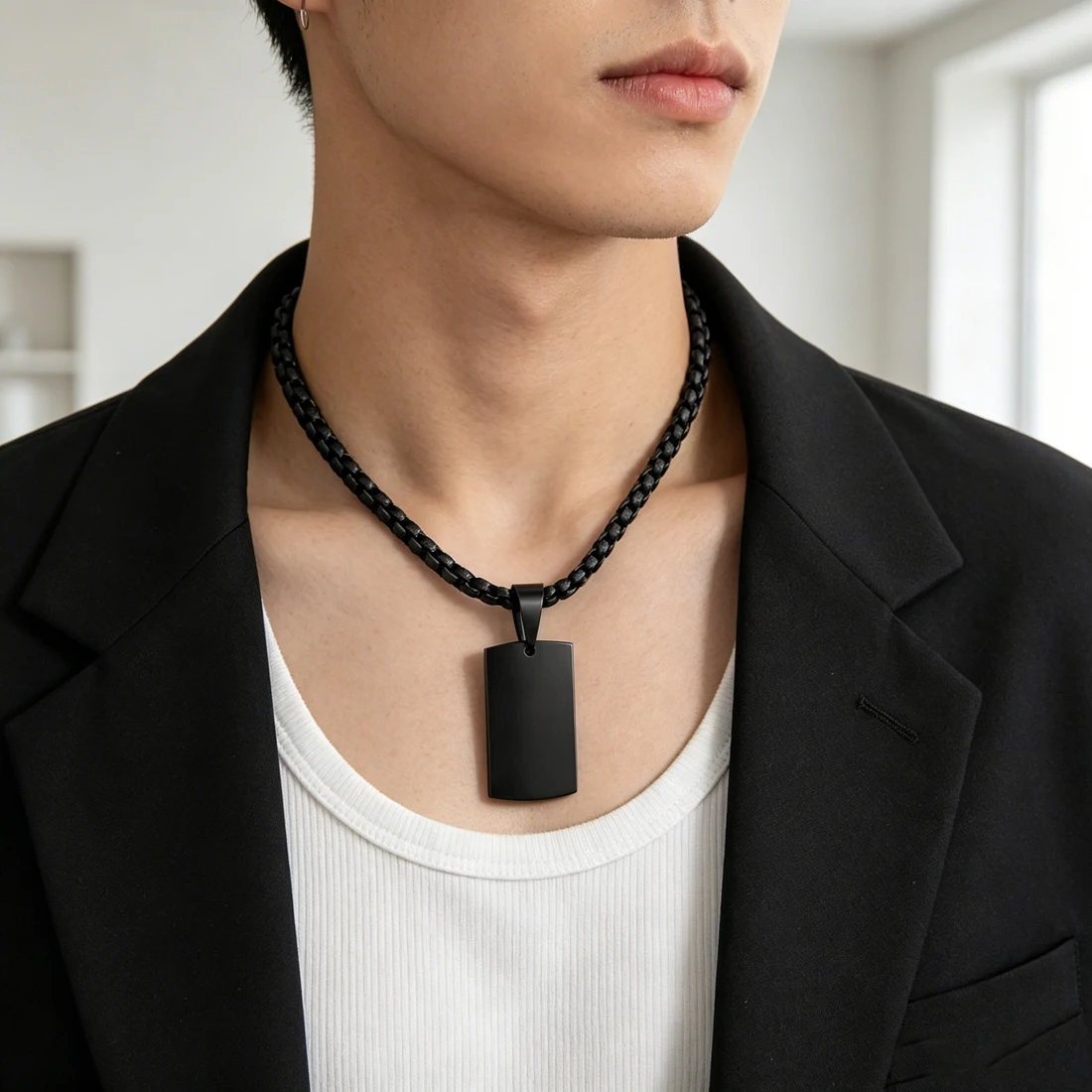 Plain Mirror Polished Army Dog Tag Charm Necklace Men Waterproof Stainless Steel Blank Engraving Rectangle Box Chain Necklaces view 6