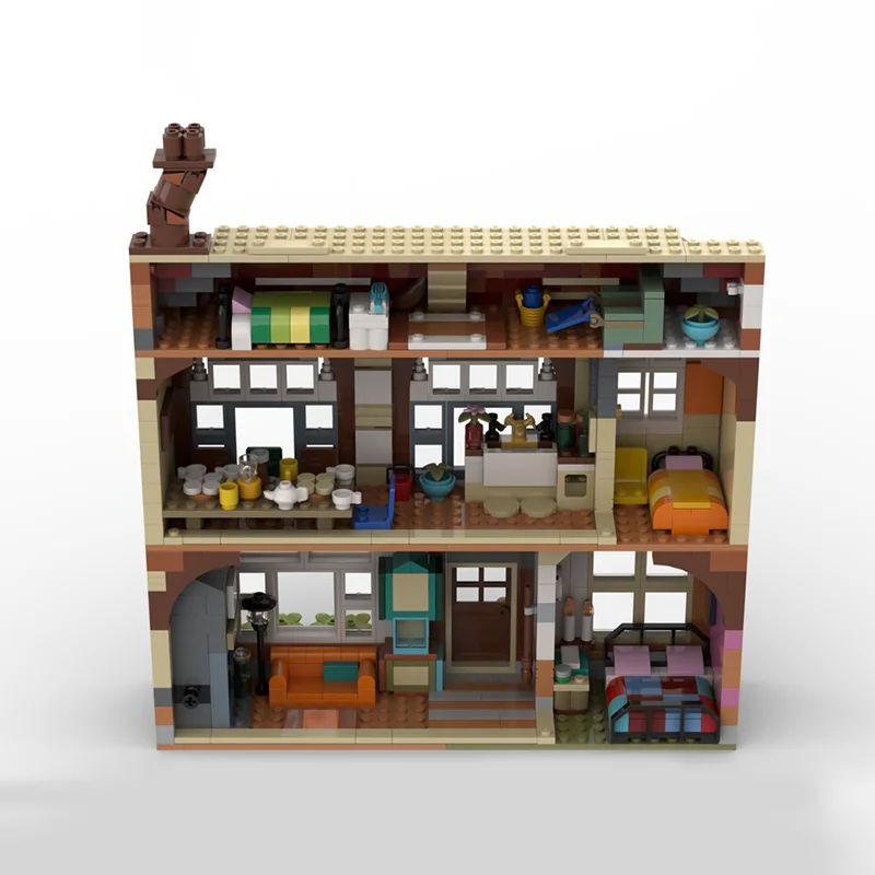 880 PCS MOC Old Burrow Inn Rustic Village Tavern Building Historic Scene DIY Model Building Blocks Birthday Toys Gift