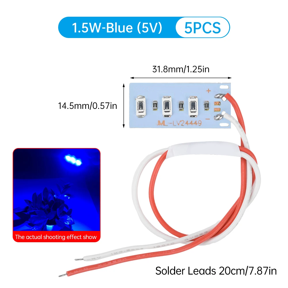 5PCS 1.5W 5V 5730 LED Color Lamp Bead Light Board Bulb With 20cm Line Red Yellow Green Blue Warm White Light