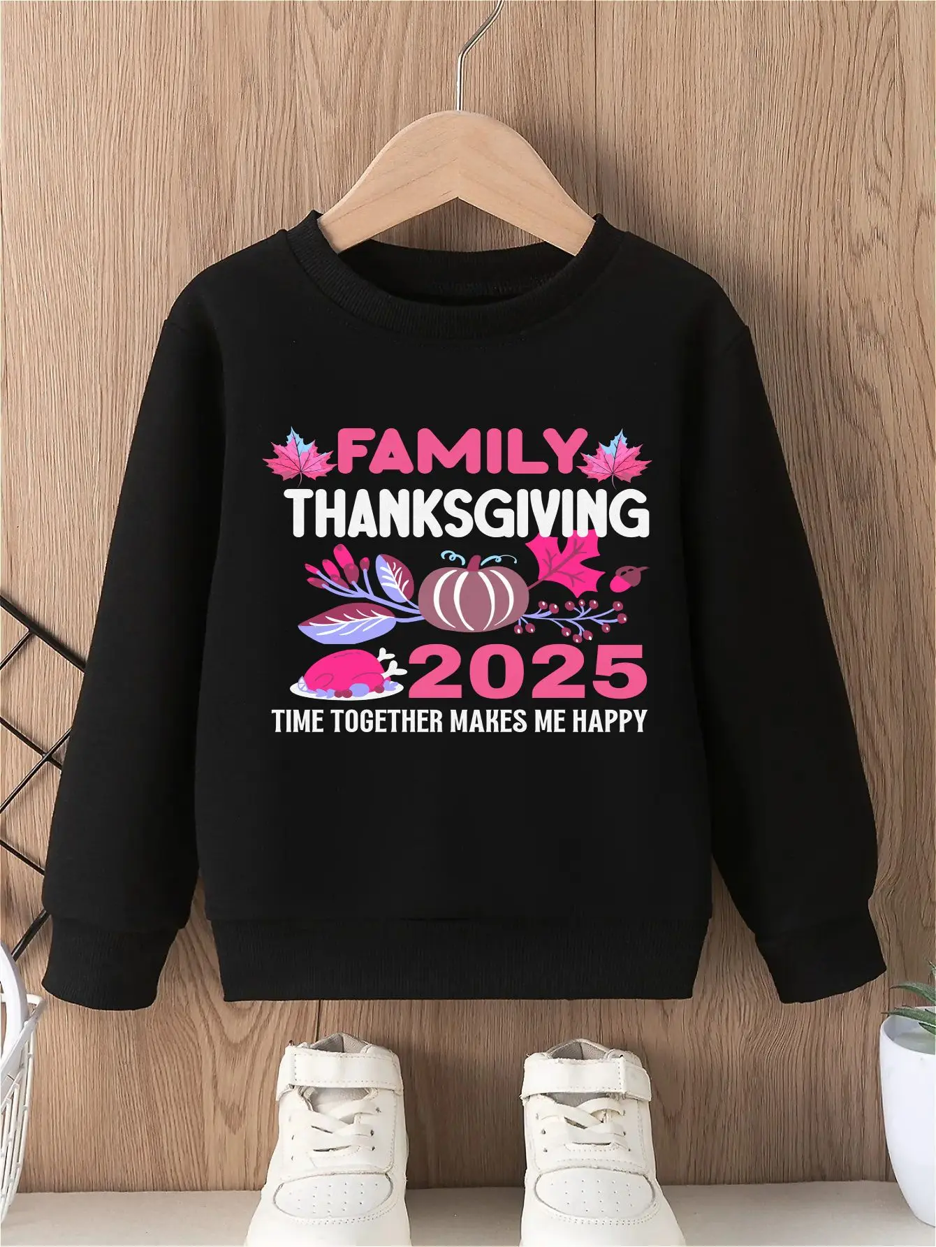 بلوفر بناتي من hanksgiving 2025، وقت عائلي معًا يجعلني سعيدًا، طباعة خريف لطيفة، تصميم مريح وأنيق #1
