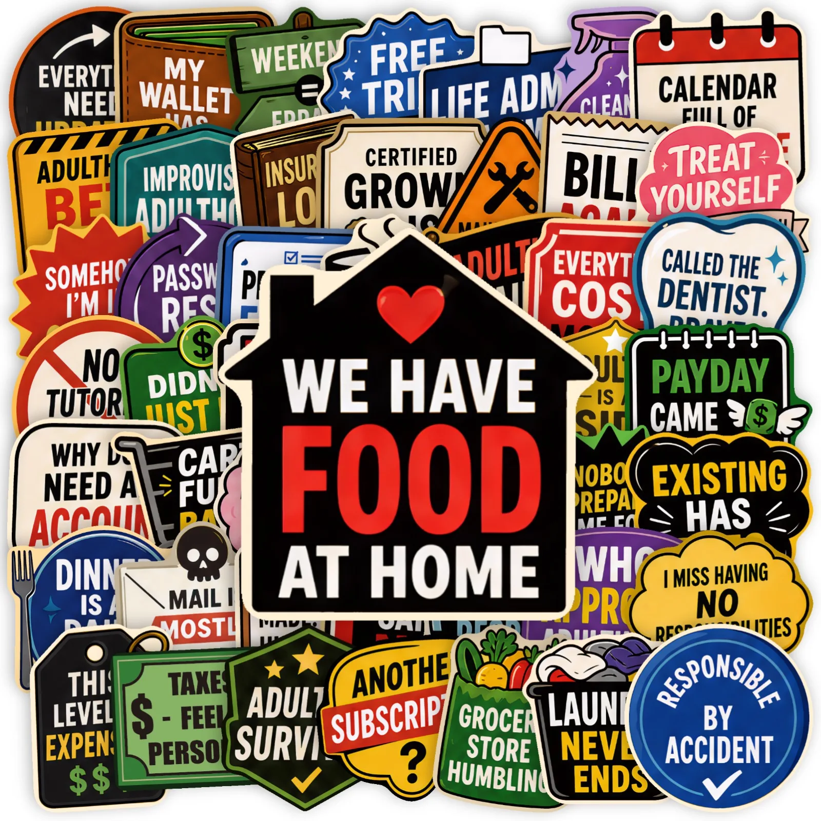 50Pcs Adult Life Humor Stickers Funny English Quotes Responsibility Decals for Notebook Scrapbook Doodle DIY Craft