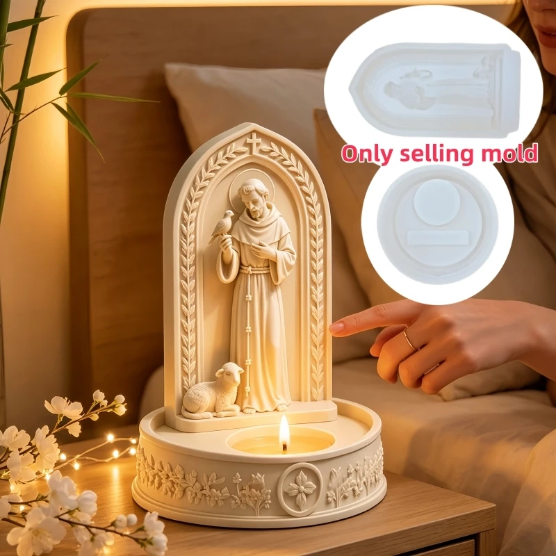 Jesus Shepherd Candle Cup Resin Silicone Mold Jesus Sheep Relief Arched Candle Cup Gypsum Molds Easter Christmas Gift