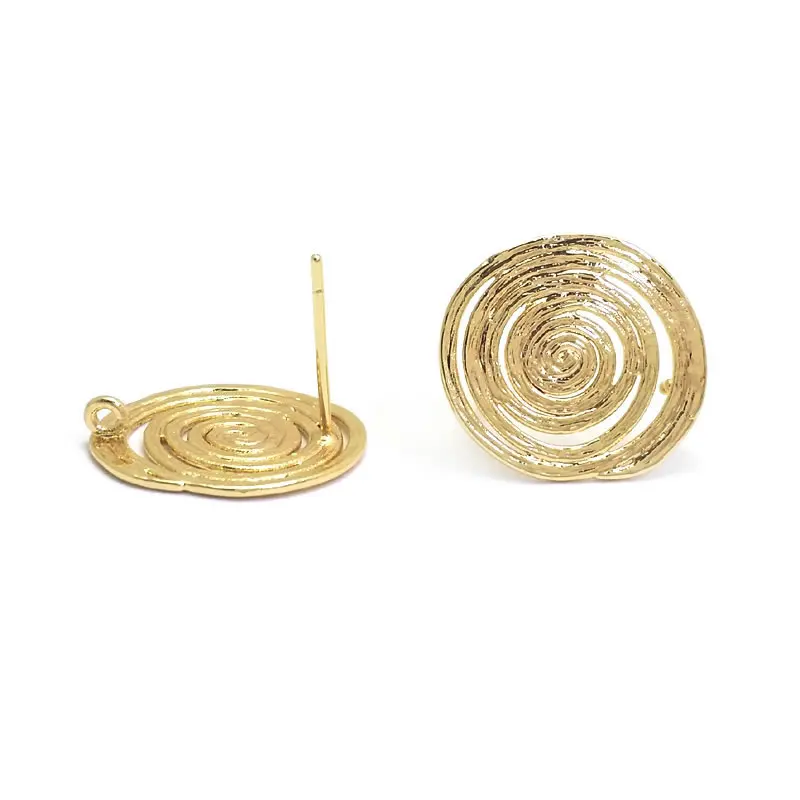6PCS 18K Gold Color Brass Roll Pattern Stud Earrings Pins High Quality Diy Jewelry Making Earrings Accessories for Women