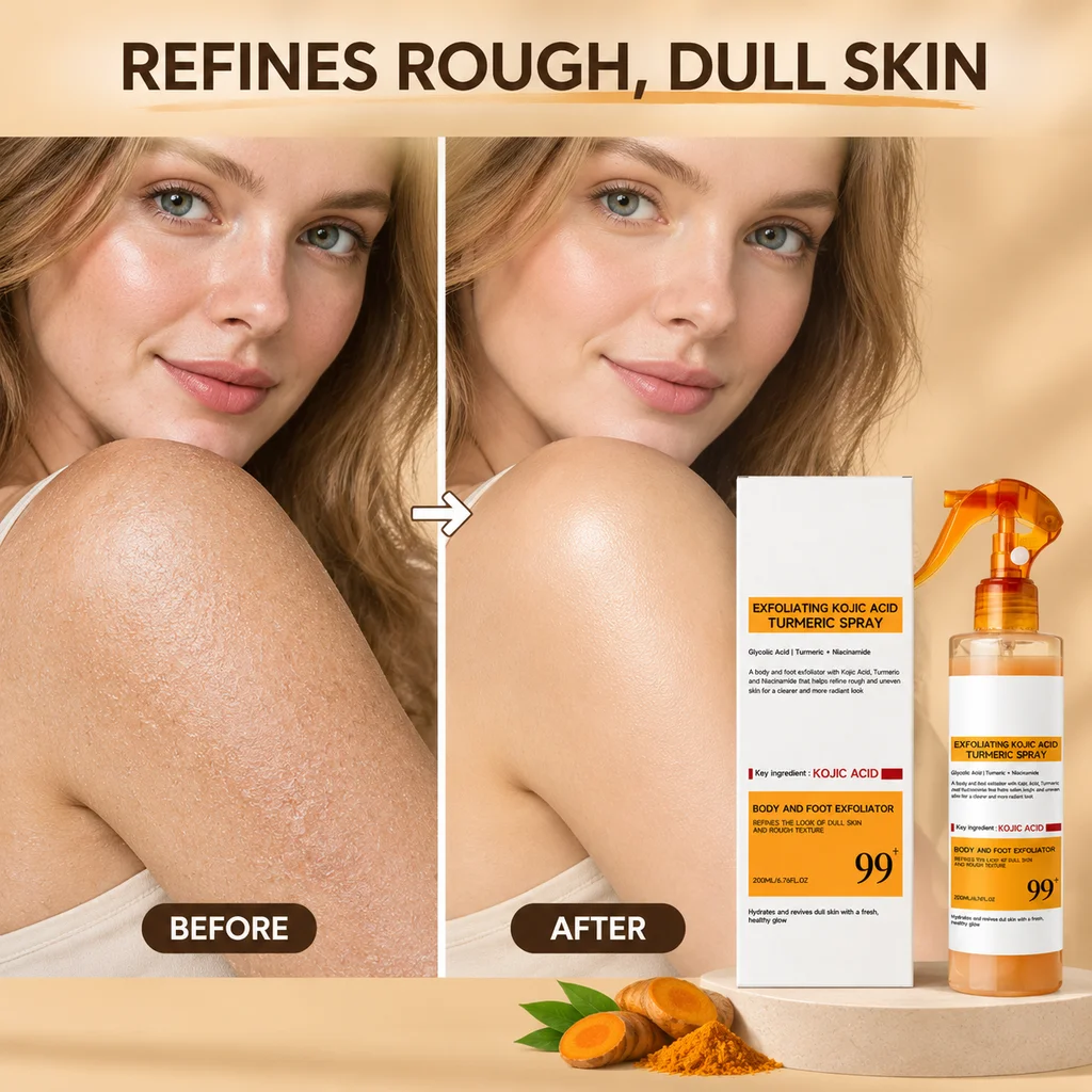 Kojic Acid Turmeric Body Exfoliating Skin Care Brightening Body Scrub Spray Smooth Skin Moisturizing Body Care for Women Men