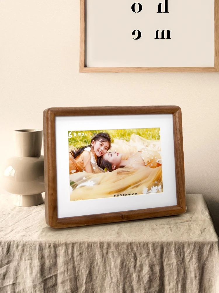 Black walnut solid wood rounded photo frame table wash photo custom DIY framed 6 inch 4 8 inch kids photo premium