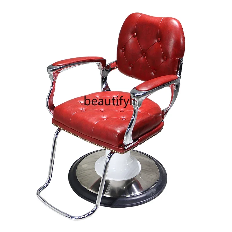 

A Customized Simple Modern Hairdressing Chair Retro High-End Hair Salon Chair Lift Stainless Steel Armrest Barber Chair