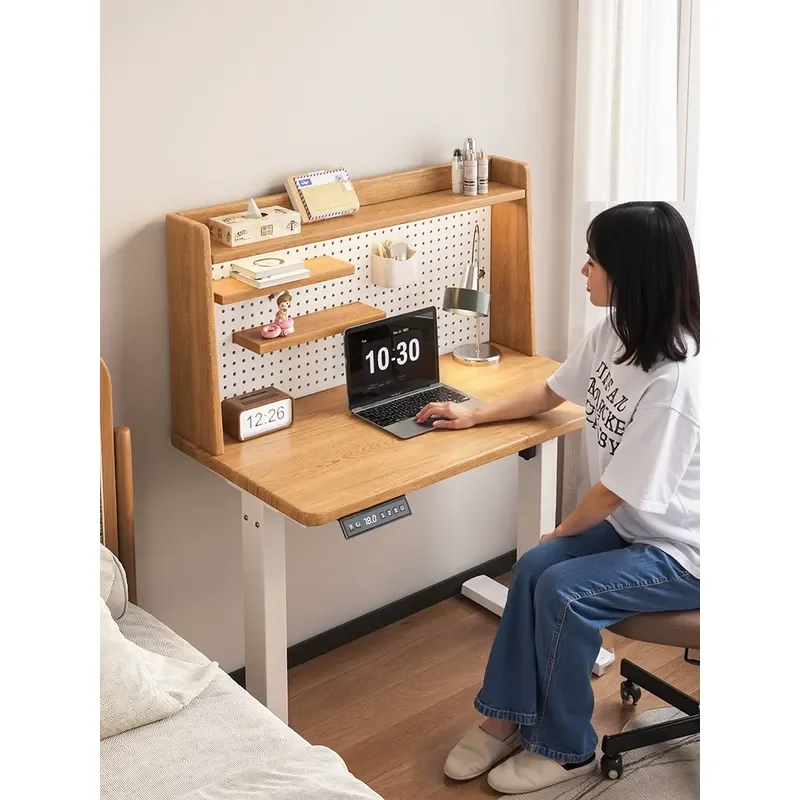 Lifting computer desk Small apartment Home learning writing table Solid wood desk Mobile electric lifting table Small size