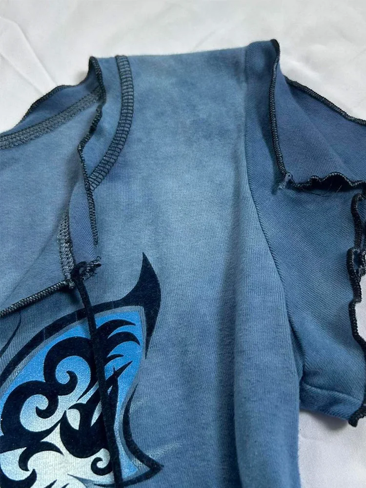 

Шикарная синяя футболка ort Sve с принтом, женская оригинальная дизайнерская повседневная футболка из смеси хлопка, летний топ, винтажный уникальный Sli