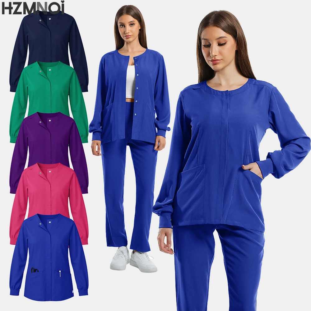 Tops de manga larga de tela elástica de Color sólido, pantalones para correr, uniforme de trabajo para sala de operaciones de laboratorio de farmacia Dental