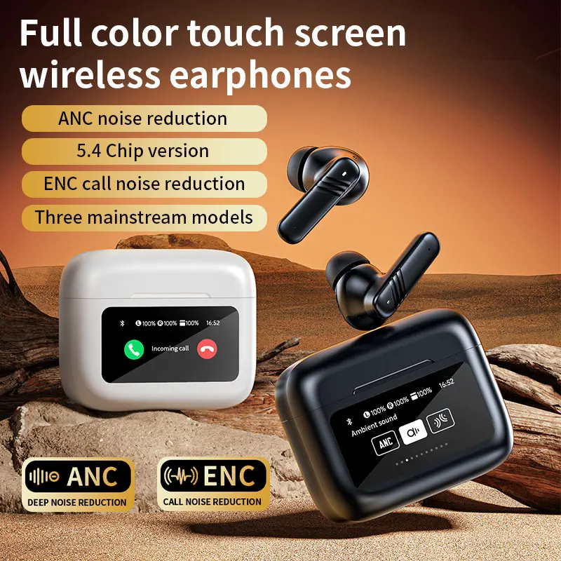 

New LCD Smart Color Screen Touch Noise Reduction Bluetooth Earphones In Ear Bluetooth Earphones Wireless ANC+ENC