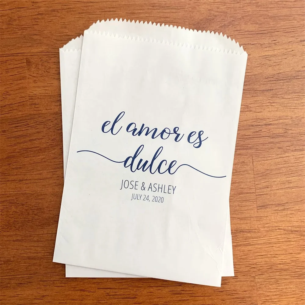 25PCS El Amor es Ducle Wedding Favor Bags - Churro Bags for Wedding - Love Is Sweet Bags - Spanish Wedding Favors - Dessert & Ca